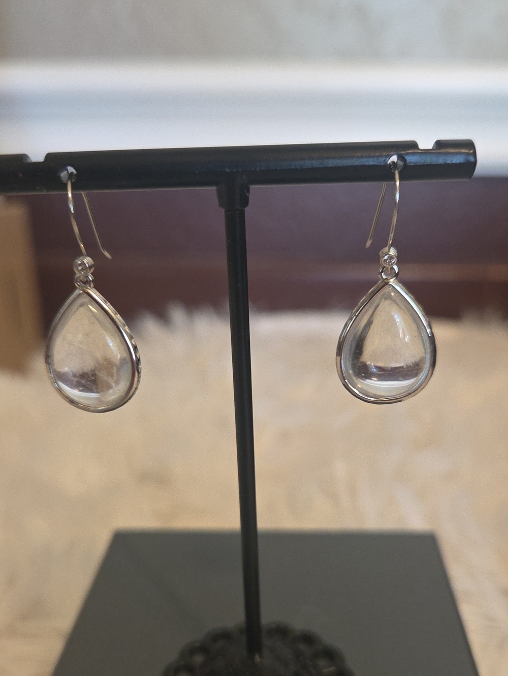 Colleen Lopez Pear Shaped Clear Rock Quartz Drop Earrings NEW